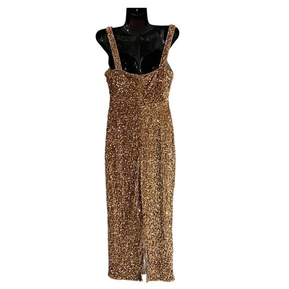 Miss Ord Mocha Sequin Velvet Square Neck Sleeveless Maxi Formal Dress Sz M - Picture 3 of 9